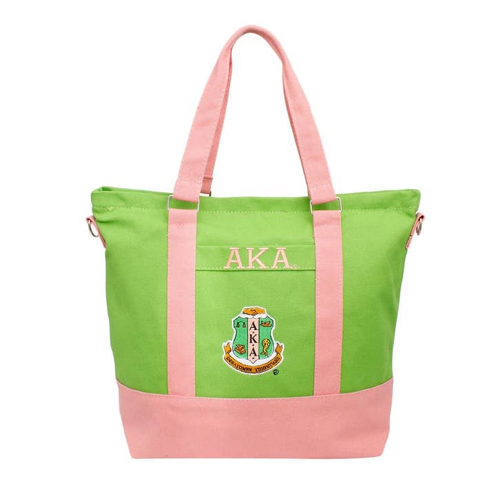 AKA Sorority Thick Canvas Embroidered Tote Bag for wholesale by PinktownUSA