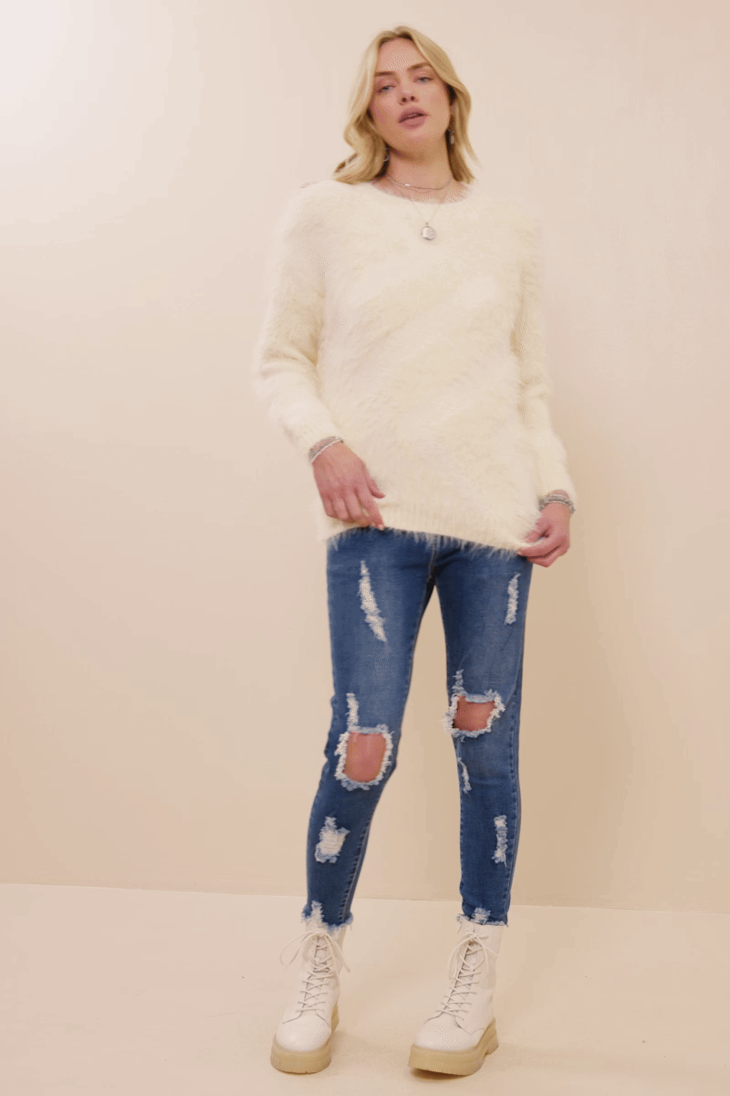 Ivory Womens Faux Fur Pullover Sweater for wholesale on Faire2