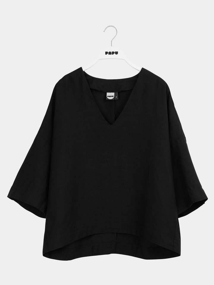 T-TOP EN LIN, Noir, Femme pour la vente par Papu