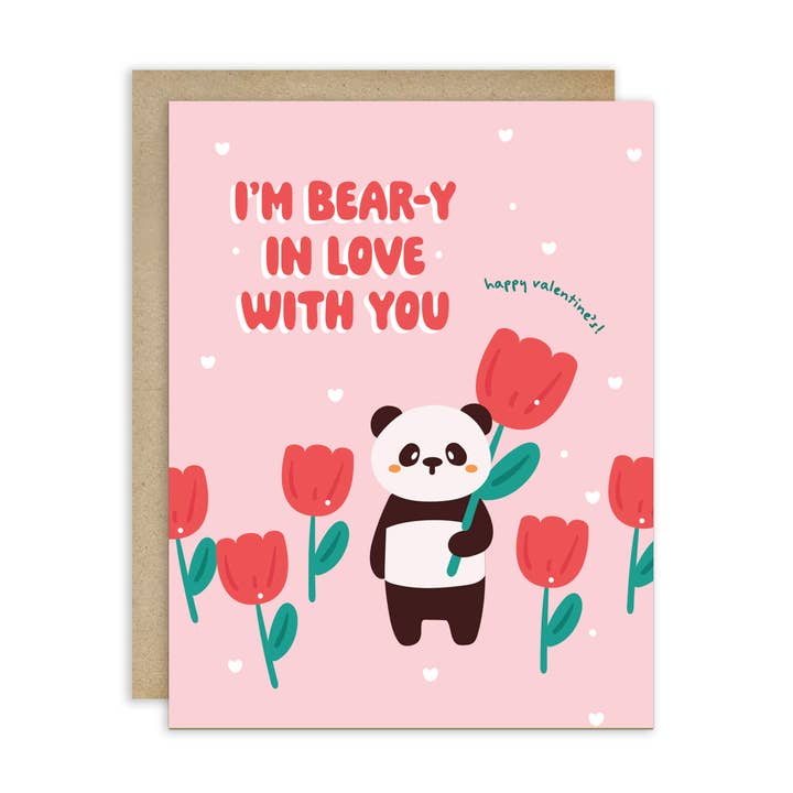 Cartão de Dia dos Namorados "Bear-y in Love" | Panda & Túlipas por atacado de Cute Asian Cards