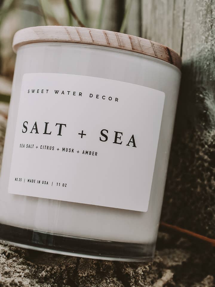 Salt and Sea 11 oz Soy Candle - Home Decor & Gifts and other Purchase Wholesale sunday. Free Returns & Net 60 Terms on Faire trending on Faire.