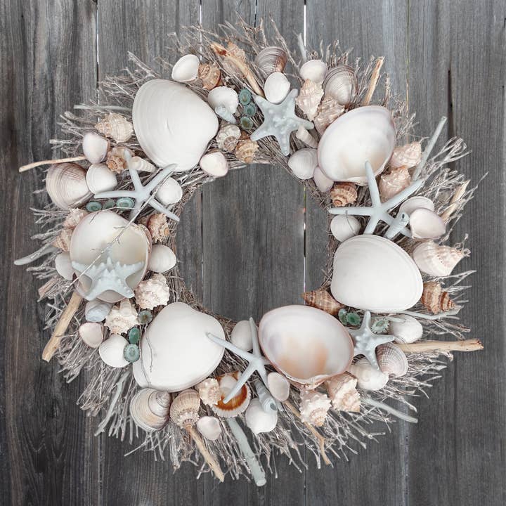 Andaluca - Wholesale Wreath - White & Light Blue Seashell Wreath