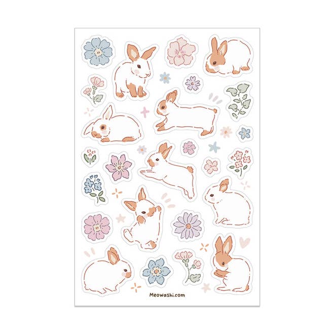 Foglio di adesivi in vinile Spring Rabbit per la vendita all'ingrosso da parte di Meowashi Studio