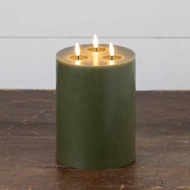 Ragon House - Wholesale Flameless Candle - 9" DARK GREEN 3 WICK 3D FLAME CANDLE0