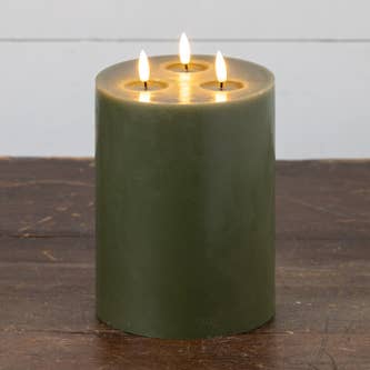 9" DARK GREEN 3 WICK 3D FLAME CANDLE for wholesale by Ragon House