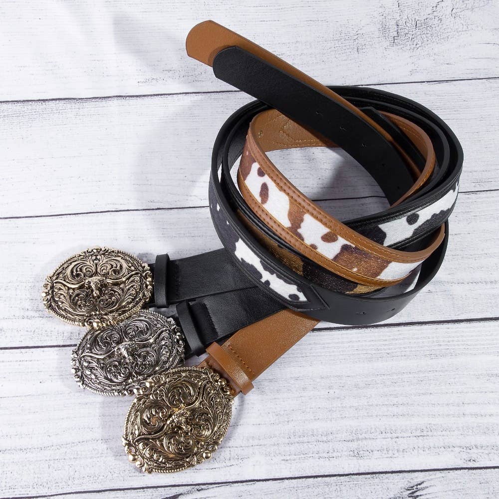 Collections by Fame Accessories - Wholesale Belt - Women's - Embroidered Longhorn Western Buckle Vegan Leather Belt0