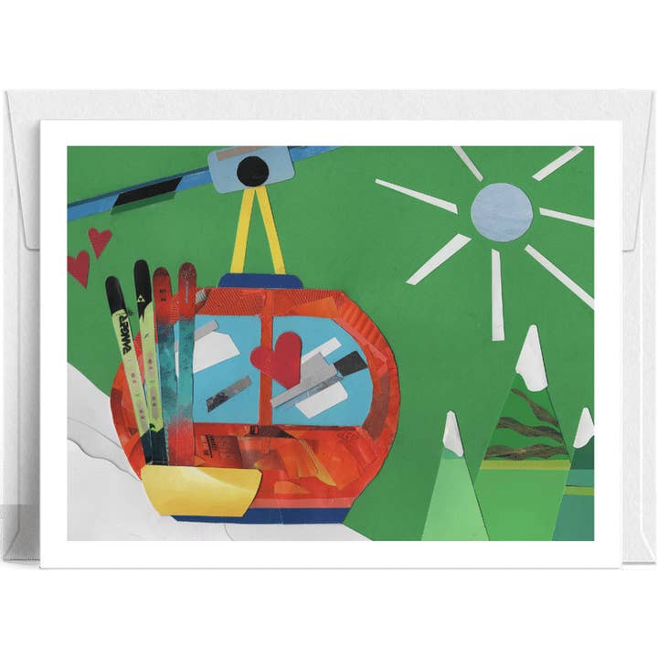 « Gondola Green Winter » – Ensemble de cartes de vœux (paquet de 8) pour la vente par Lilybart LLC