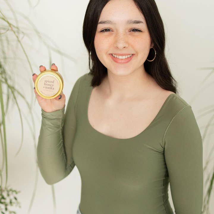 Mercy House Global - Wholesale Jar/Filled Candle - Spiced Honey & Tonka Candle | 3 oz Tin2