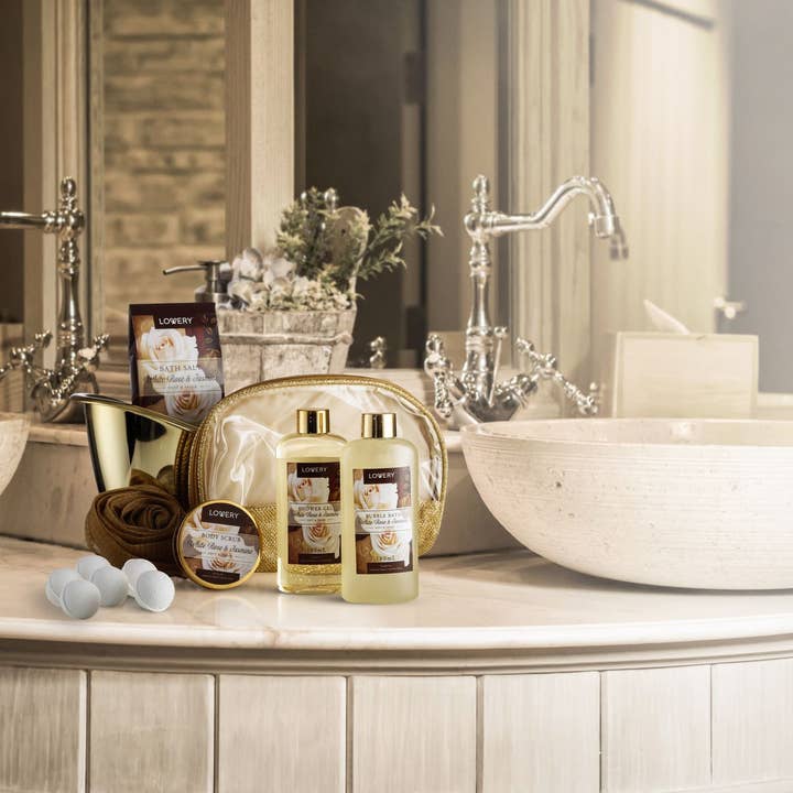Lovery - Wholesale Bath & Body Set - Home Spa Gift Basket, 13pc Bath & Body, White Rose Jasmine