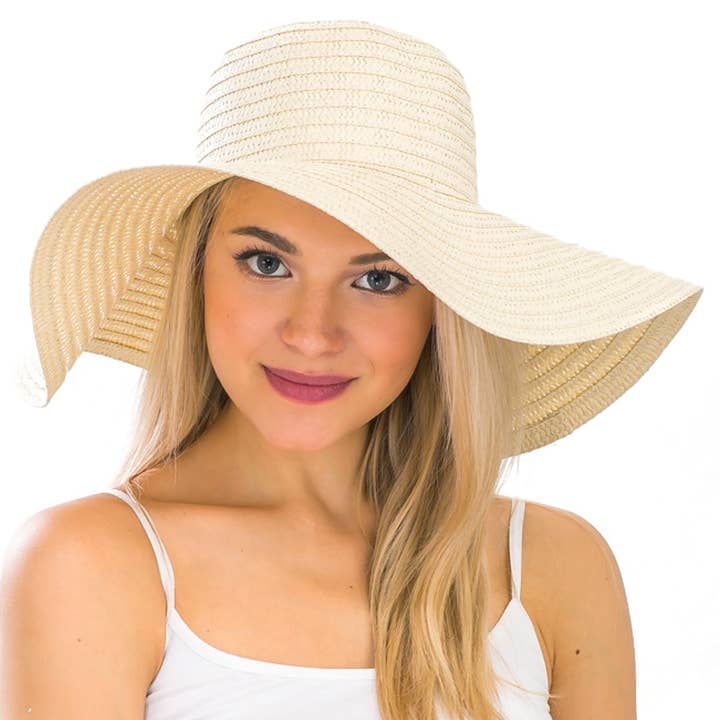 Cap Zone - Wholesale Straw Hat - Women's - Thin Light-Weight Floppy Straw Beach Sun Hat