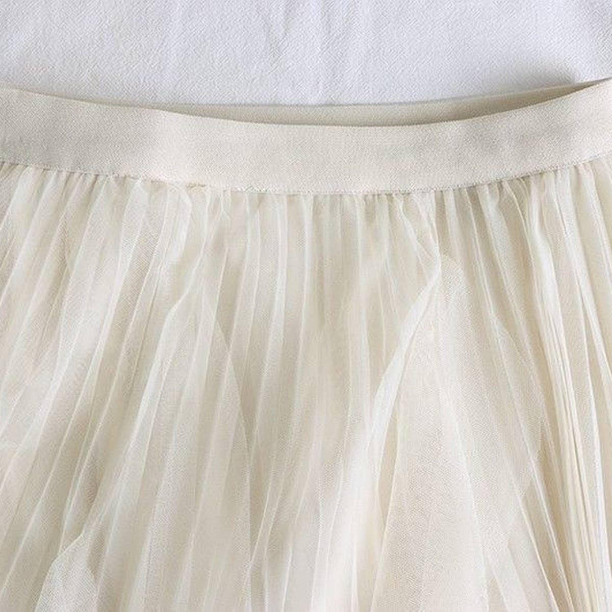 ACCITY - Wholesale Skirt - Women's - TULLE SKIRT MID-LENGTH HIGH WAIST PLEATED SKIRT_CWBLS03977