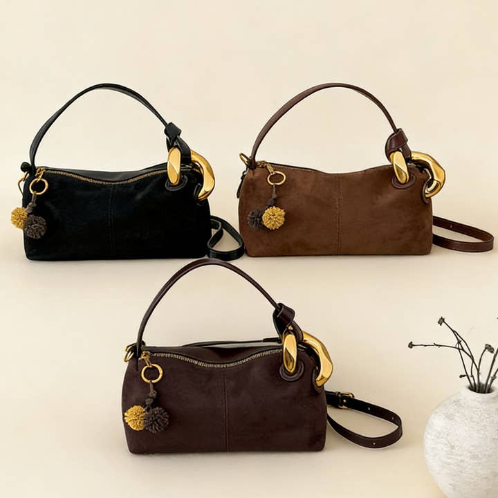 VINTAGE GOLD BUCKLE SUEDE HANDBAG_CUAB01087 for wholesale by DOUBLJU