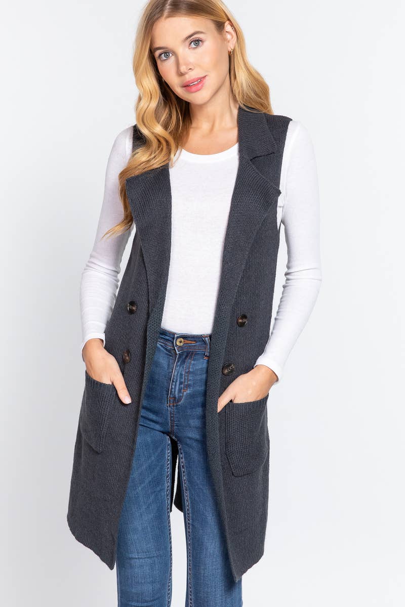 42POPS - Wholesale Outerwear Vest - Women's - ,_.._ SI-15549 Notched Collar With Side Pocket Long Sweater16