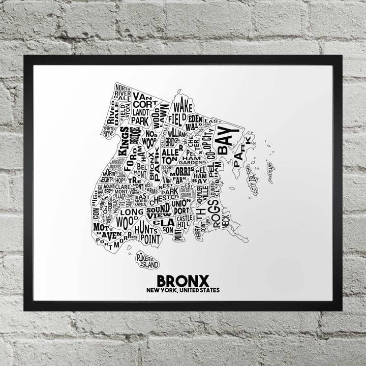 Impressão do mapa da cidade de tipografia do bairro de Nova York do Bronx por atacado de Damon D Chan