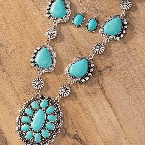 Vintage Shaped Necklace Turquoise Earrings Necklace Set for wholesale by Tourtiwi
