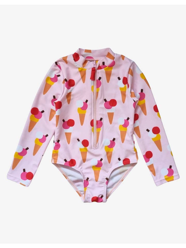 Toby Tiger GmbH - Wholesale One Piece Swimsuit - Kids - Kinder Badeanzug langarm mit Eiswaffel-Druck, UV-Schutz UPF 50+