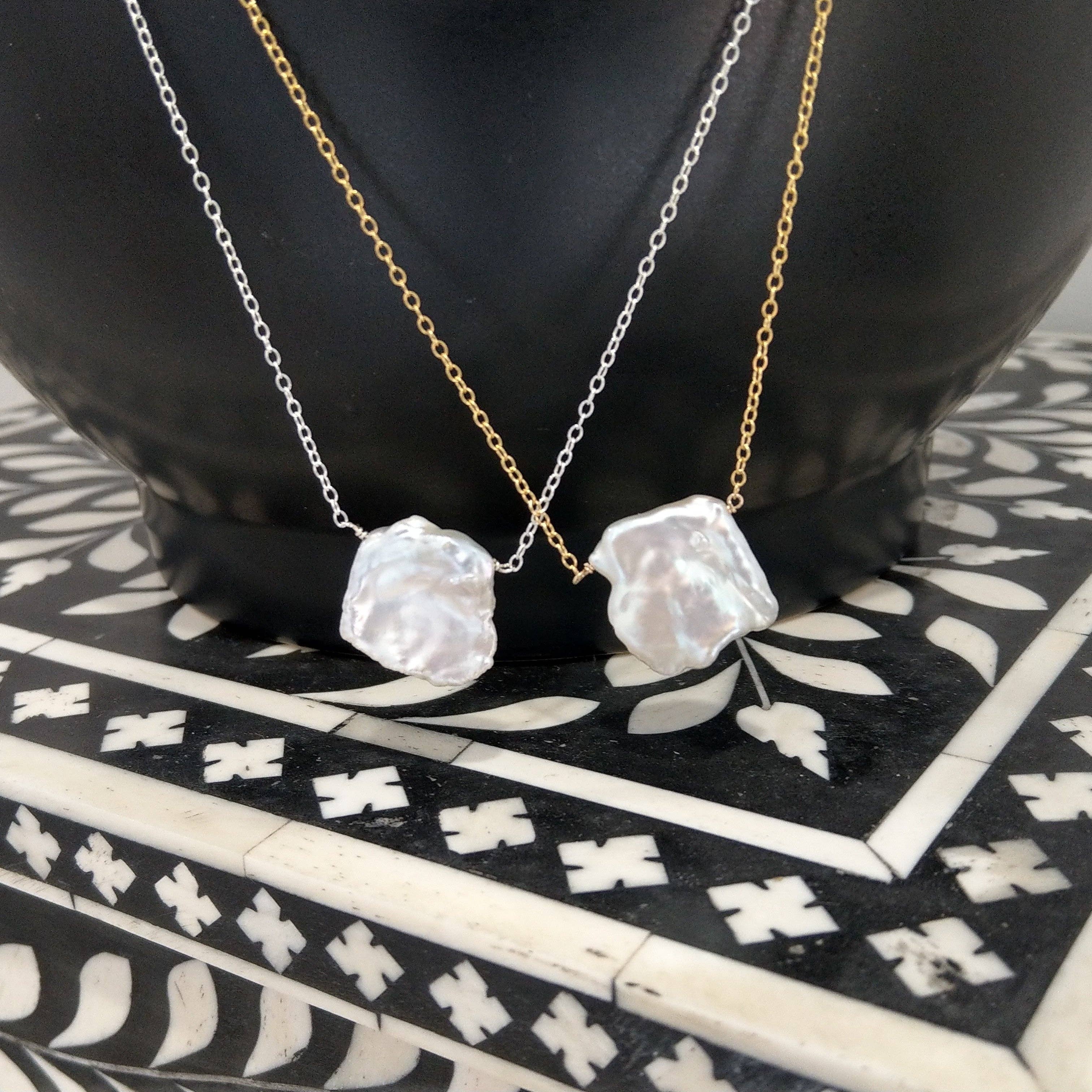 PearlGem Designs - Wholesale Pendant/charm necklace - Keshi Freshwater Pearl 14k Gold filled Gold or Sterling Silver Necklace9