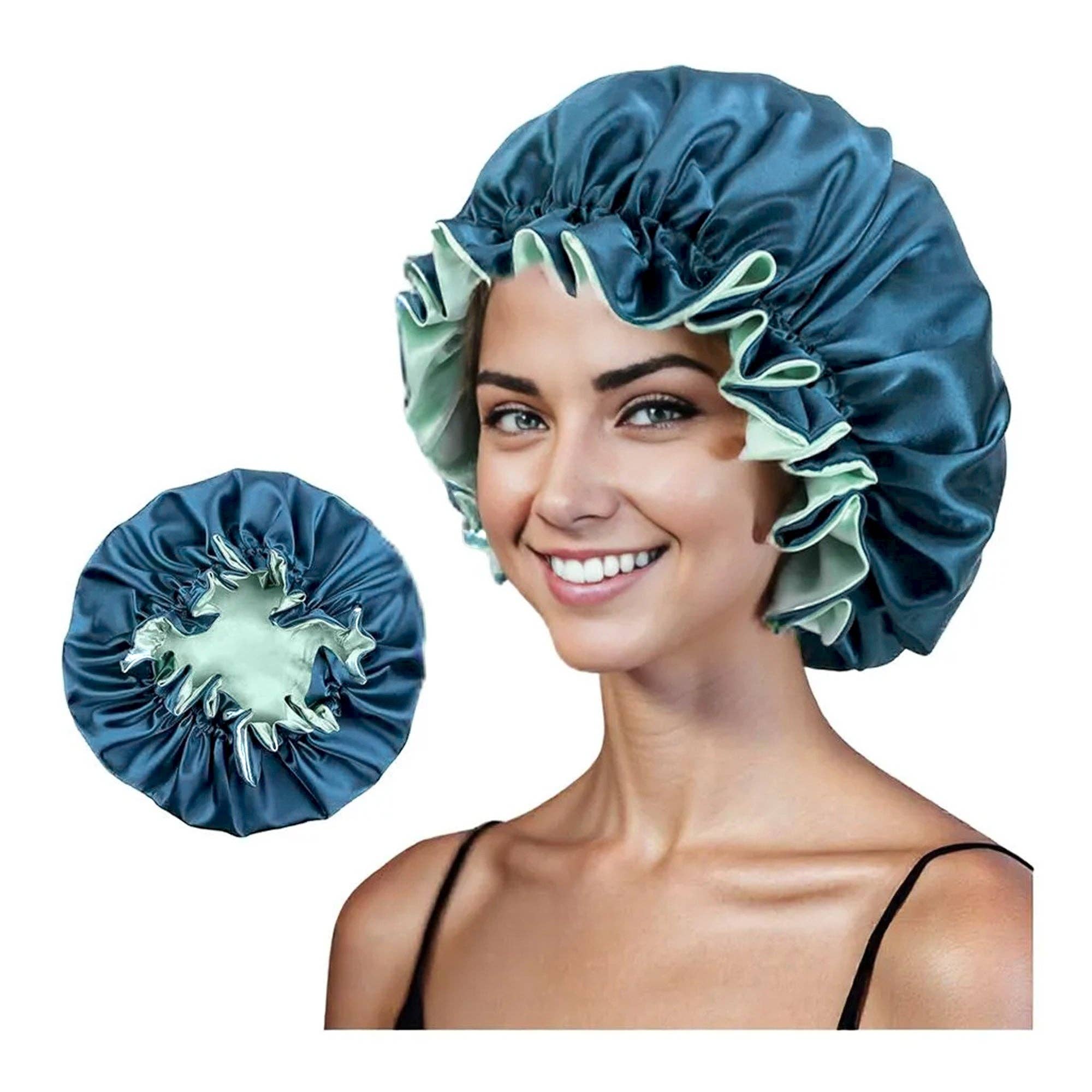 AK Brand – Engroshandel Nathue – til kvinder – Satin sovekalot med dobbelt lag og flæsekantet silkehat12