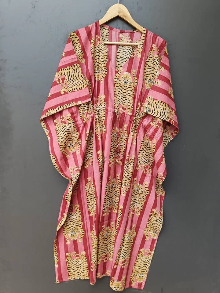 bhavnas boutique – wholesale Kaftan – Women's – Handmade Cotton Nightwear Dress Tiger Print Kaftan
