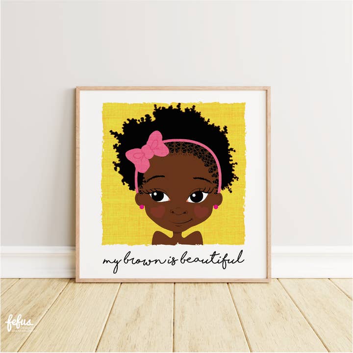 My Brown Is Puff Girl Wall Art | Fefus Designs for wholesale by Fefus Designs