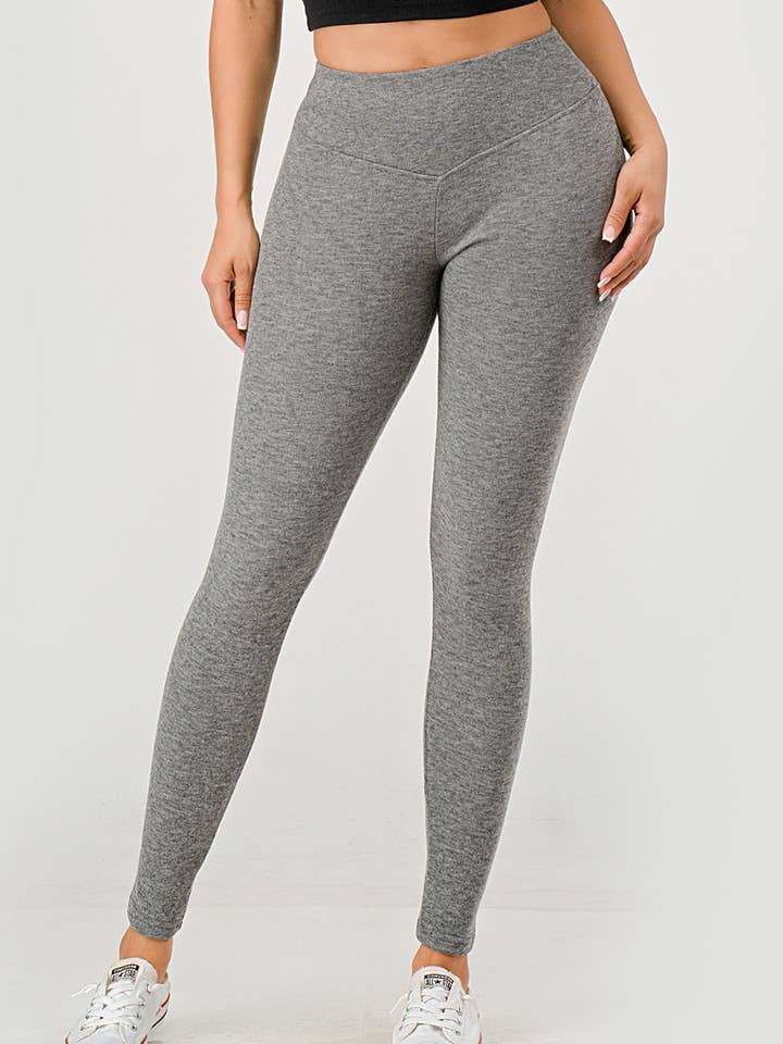 Dames Sculpting Zachte Ribgebreide Fleece Leggings voor wholesale door REDFINCH APPAREL INC