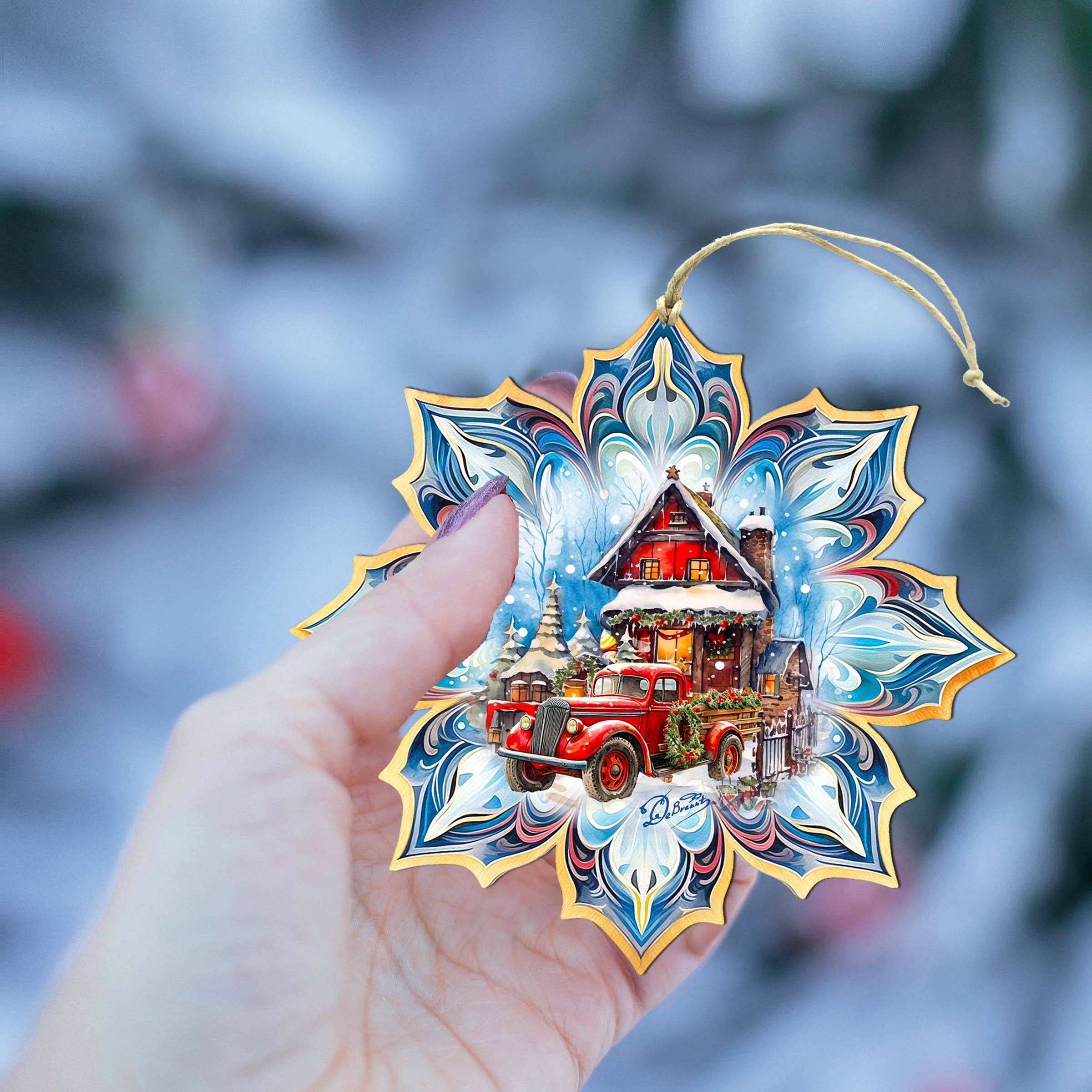 Designocracy - Wholesale Ornament Set - Christmas Cottage Ornaments - Wood - UV-Coated Set4