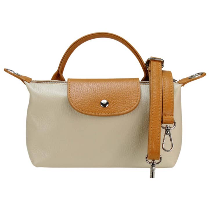 JIJOU CAPRI - Wholesale Top Handle Bag - Women's - LOLOCR Italian Leather Cream Small Handbag with Snap Closure
