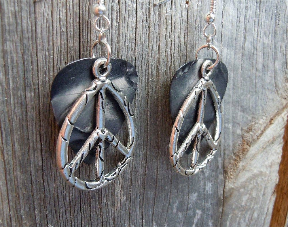 Simply Raevyn - Wholesale Dangle Earrings - Large Oval Peace Sign Charm Guitar Pick Earrings7