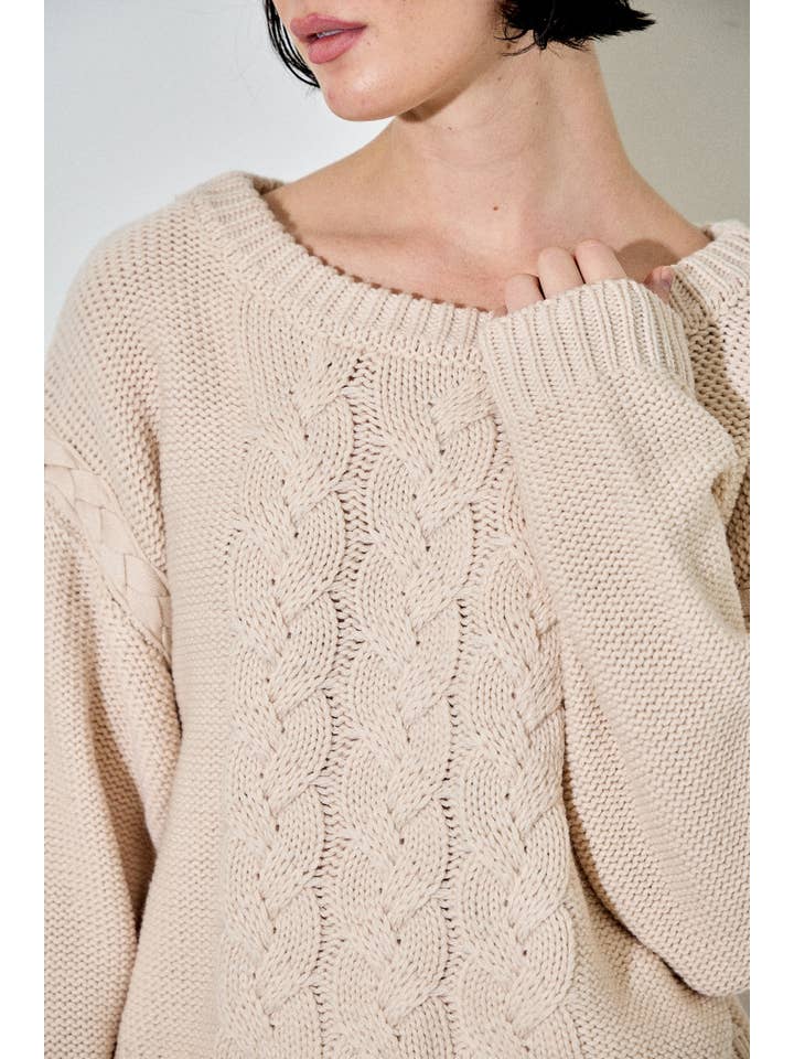 Baevely by Wellmade USA - Wholesale Knit Sweater - Women's - CABLE KNIT ROUND NECK SWEATER4