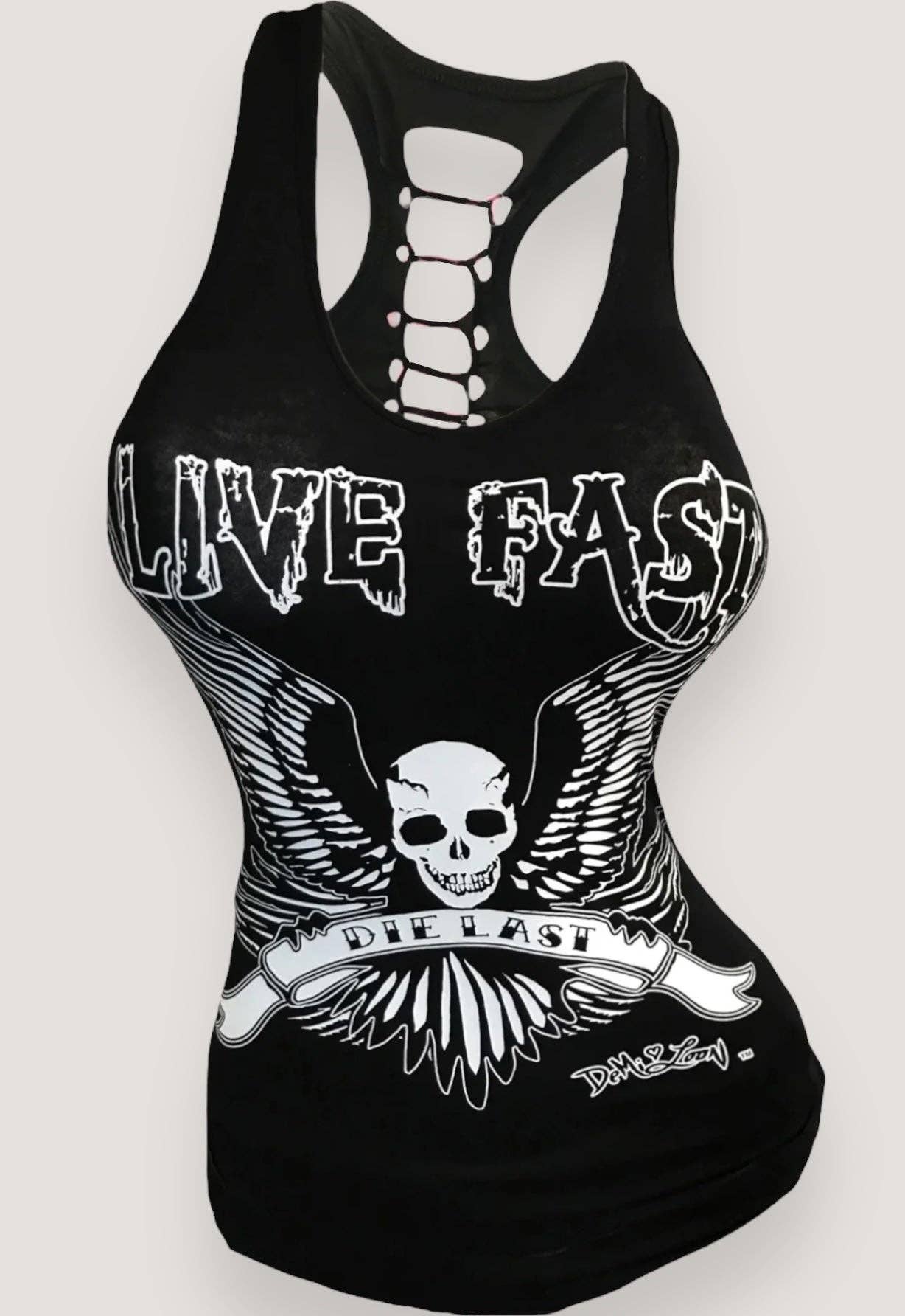Demi Loon - Wholesale Tank top – Women′s - Live Fast Sexy Slashed Back Racerback Biker Tank