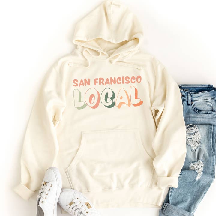 Sweat-shirt à capuche unisexe personnalisé Local Retro Bubble City pour la vente par Quotable Life