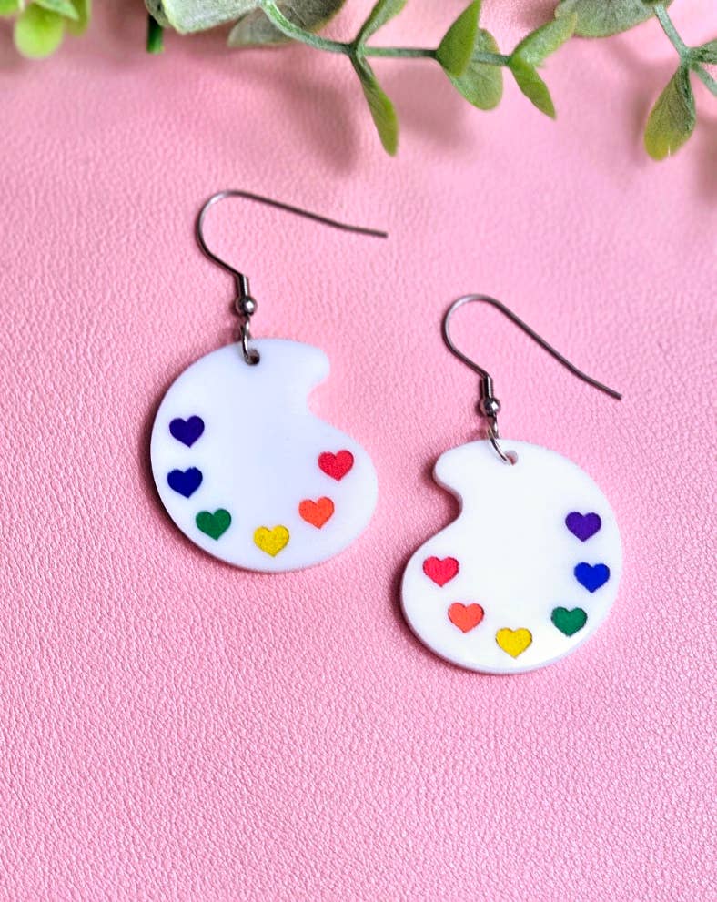 Jedi Woods LLC - Vendita all'ingrosso Orecchini pendenti - Orecchini Rainbow Paint Pallet, orecchini Subtle Pride, Queer5