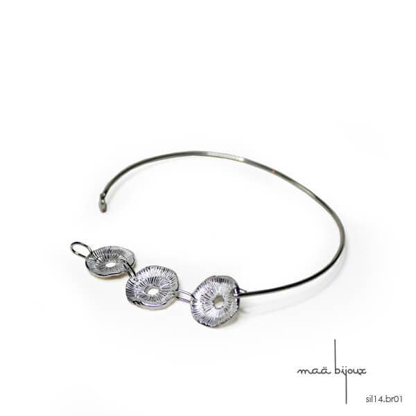 Jonc ouvert motif rondin en argent massif pour la vente par Maä bijoux