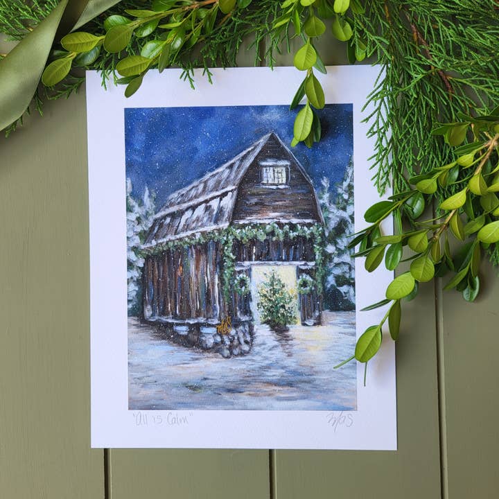 Christmas and Winter "All Is Calm" Art Print for wholesale by Glass Muriel
