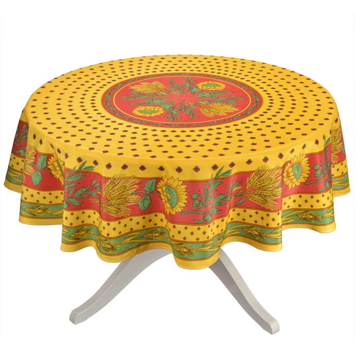 Tournesol Red/Yellow 70" Round Polyester Tablecloth for wholesale by Provence Imports