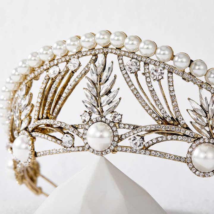 SWEETV - Wholesale Tiara - Women's - SWEETV Pearl Tiaras for Pageant, Anastasia Queen Crown