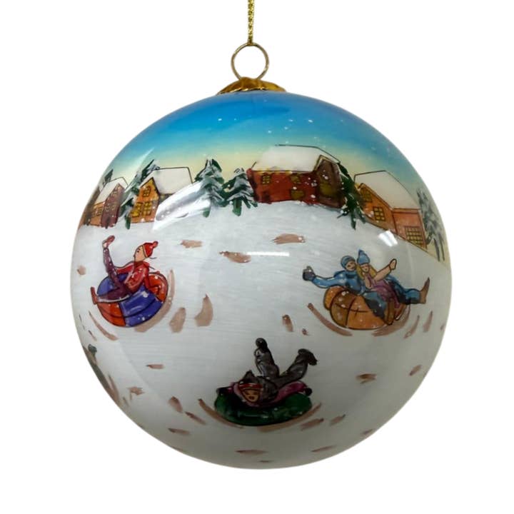 Colisco Snow Tubing Hand Painted Glass Ornament for wholesale by Colisco Wholesale