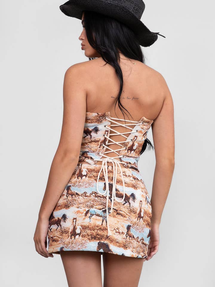 Multi Colored DJANGO CT Tapestry Corset Top for wholesale on Faire