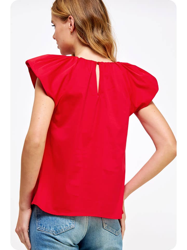 Strut & Bolt – Blusa - Mulher por atacado – Top em Popelin com Decote em V e Mangas Puff