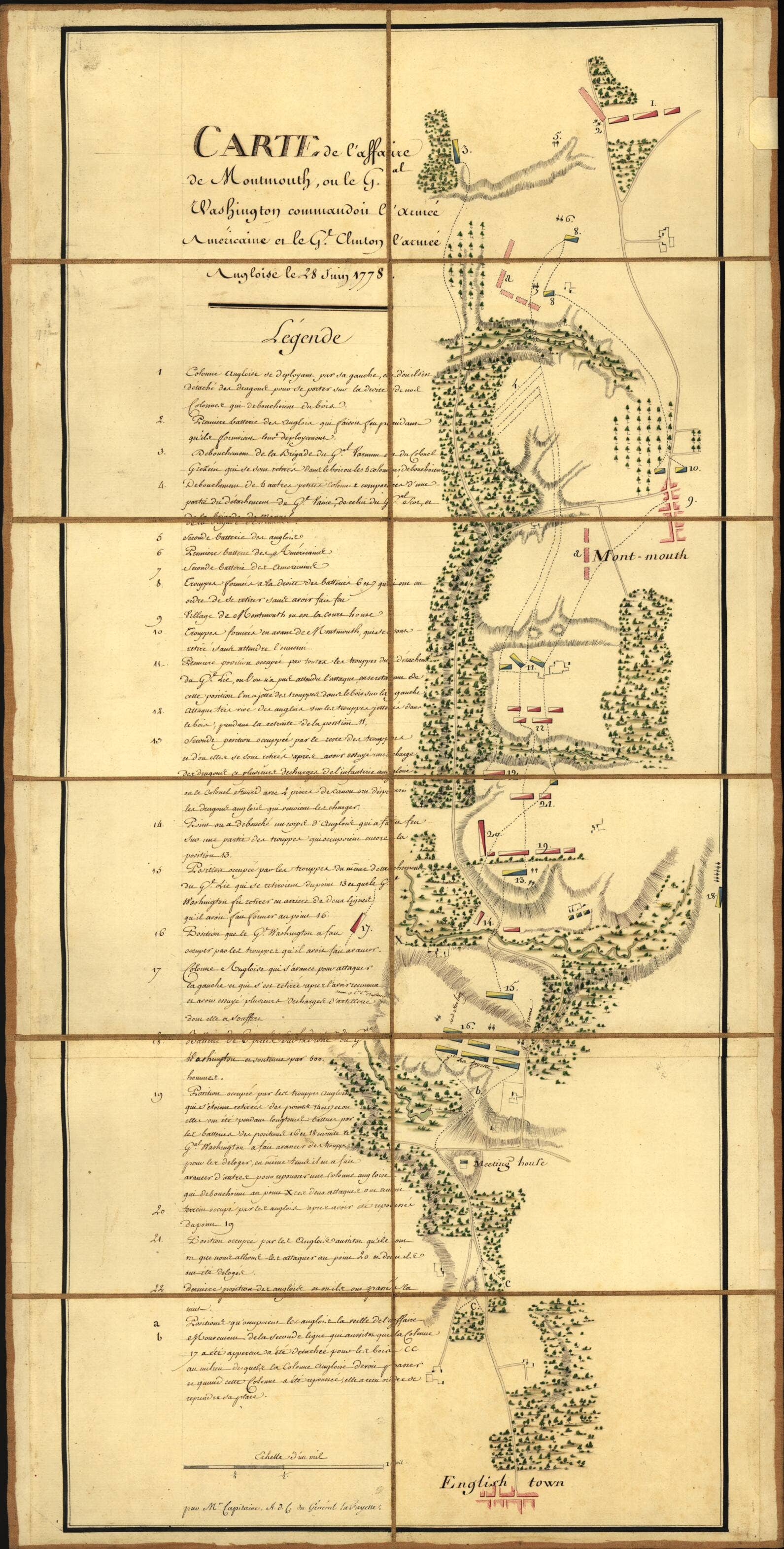 Relic Map Co. - Wholesale Map - Carte De L'affaire De Montmouth : Ou Le G'al Washington Commandon L'armée Américaine Et Le G'l Clinton L'armée Angloise Le 28 Juin 1778 (Carte De L'affaire De Montmouth Le 28 Juin 1778 Entre Clinton Et Washington)0