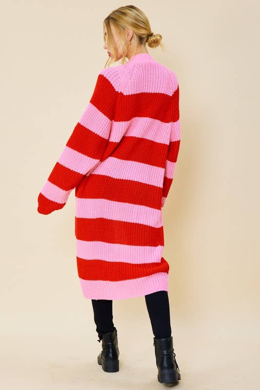 Peace Love Line - Wholesale Cardigan - Women's - STRIPED MIDI SWEATER CARDIGAN7