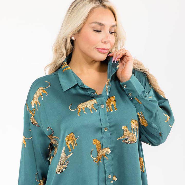 T21034P- Djurmönstrad långärmad skjorta med knappar för wholesale av IWT Brands
