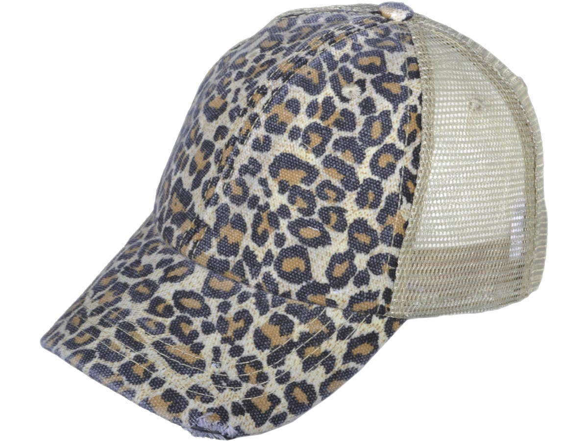 Buck Wholesale - Vente Casquette de camionneur – femme - Casquettes trucker vintage à imprimé animal, toile douce avec effet délavé et usé4