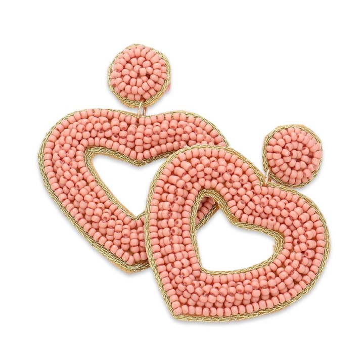 Coral Blush Beaded Heart Earring| Valentine's Earrings for wholesale by Pierce + Hide
