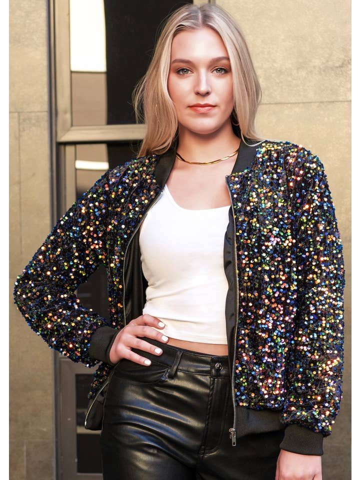 Anna Kaci Wholesale - Wholesale Jacket - Women's - Women's Sparkly Sequin Jacket Glitter Long Sleeves Front Zip25