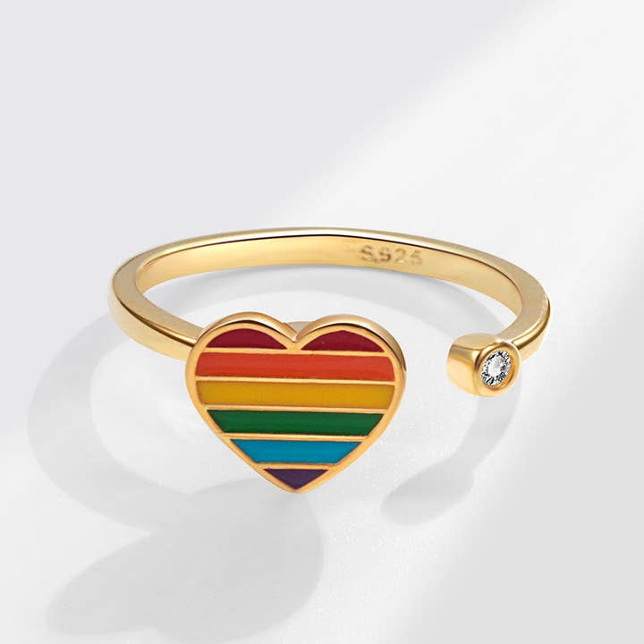 Perimade & Co. LLC - Wholesale Band/Stacked Ring - Rainbow Heart Fidget Spinner Ring in 925 Sterling Silver