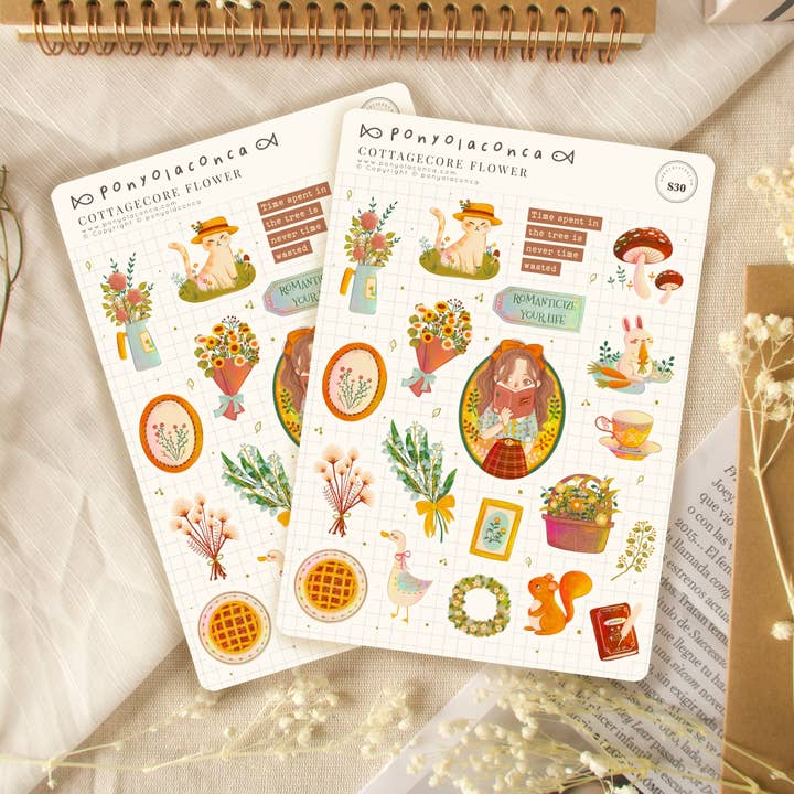 Cottagecore Flower Sticker Sheet for wholesale by ponyolaconca