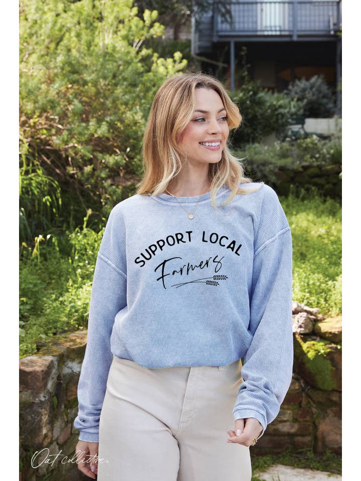 OAT COLLECTIVE - Wholesale Graphic Sweatshirt - Women's - SUPPORT LOCAL FARMERS Thermal Vintage Pullover12