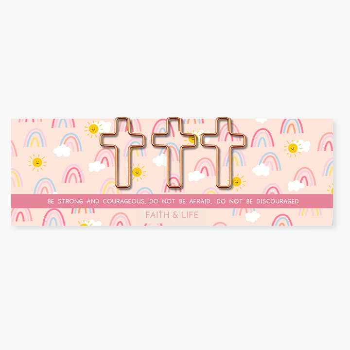 Cross Paperclip and Bookmark Set: Be Strong And Courageous for wholesale by Faith & Life Christian Brands