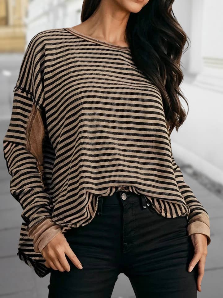 Basic Stripe Patten Knit Long Sleeve Top | S-4X for wholesale by Aapparella